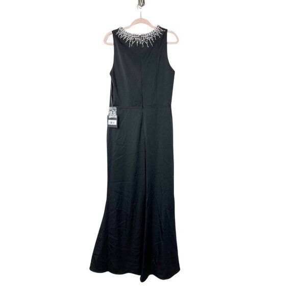 FLAW - NWT Mac Duggal Sleeveless Rhinestone Collar Column Gown 4 Black #9501 - Picture 6 of 10